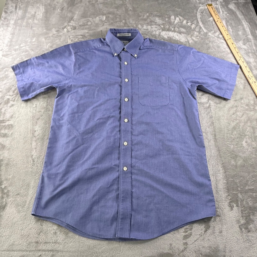 LL Bean Mens Blue Wrinkle Resistant Short Sleeve Oxford Shirt 15-REG